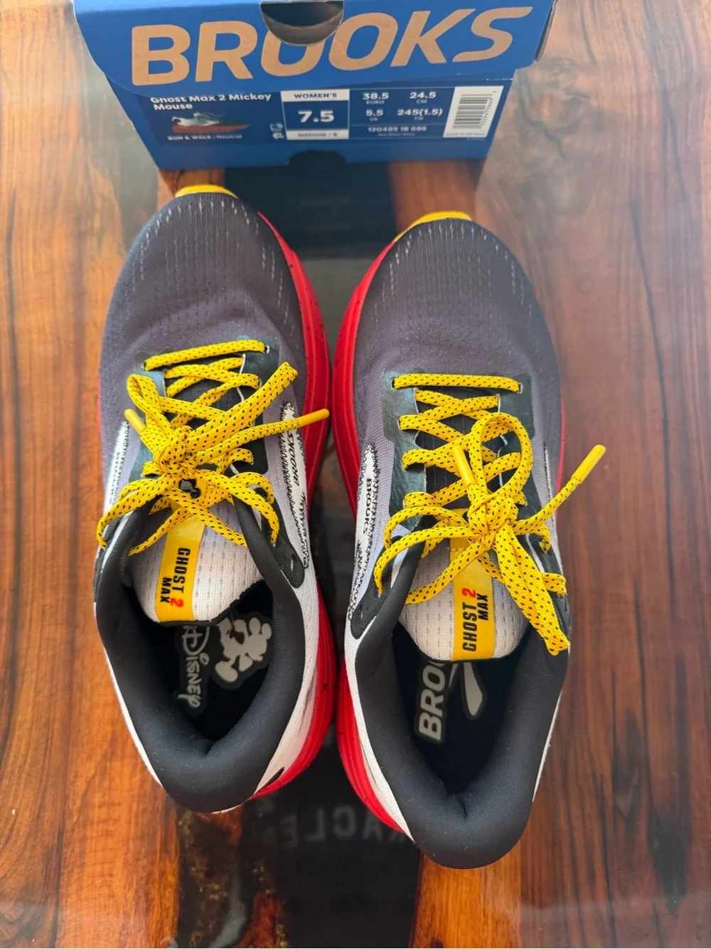 Brooks women’s Ghost Disney Mickey Mouse Running Shoes Gray with Red & Yellow